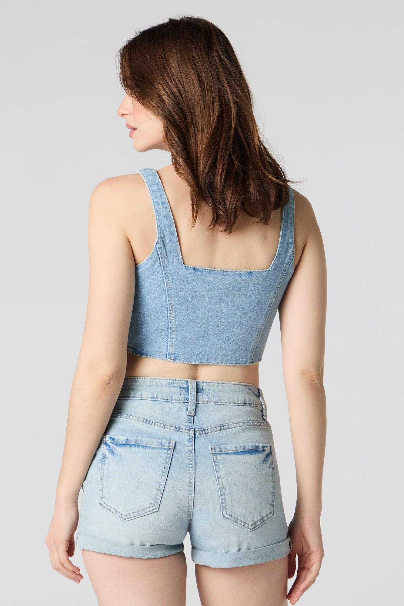 Denim Zip-Up Bustier Top Female Product Image