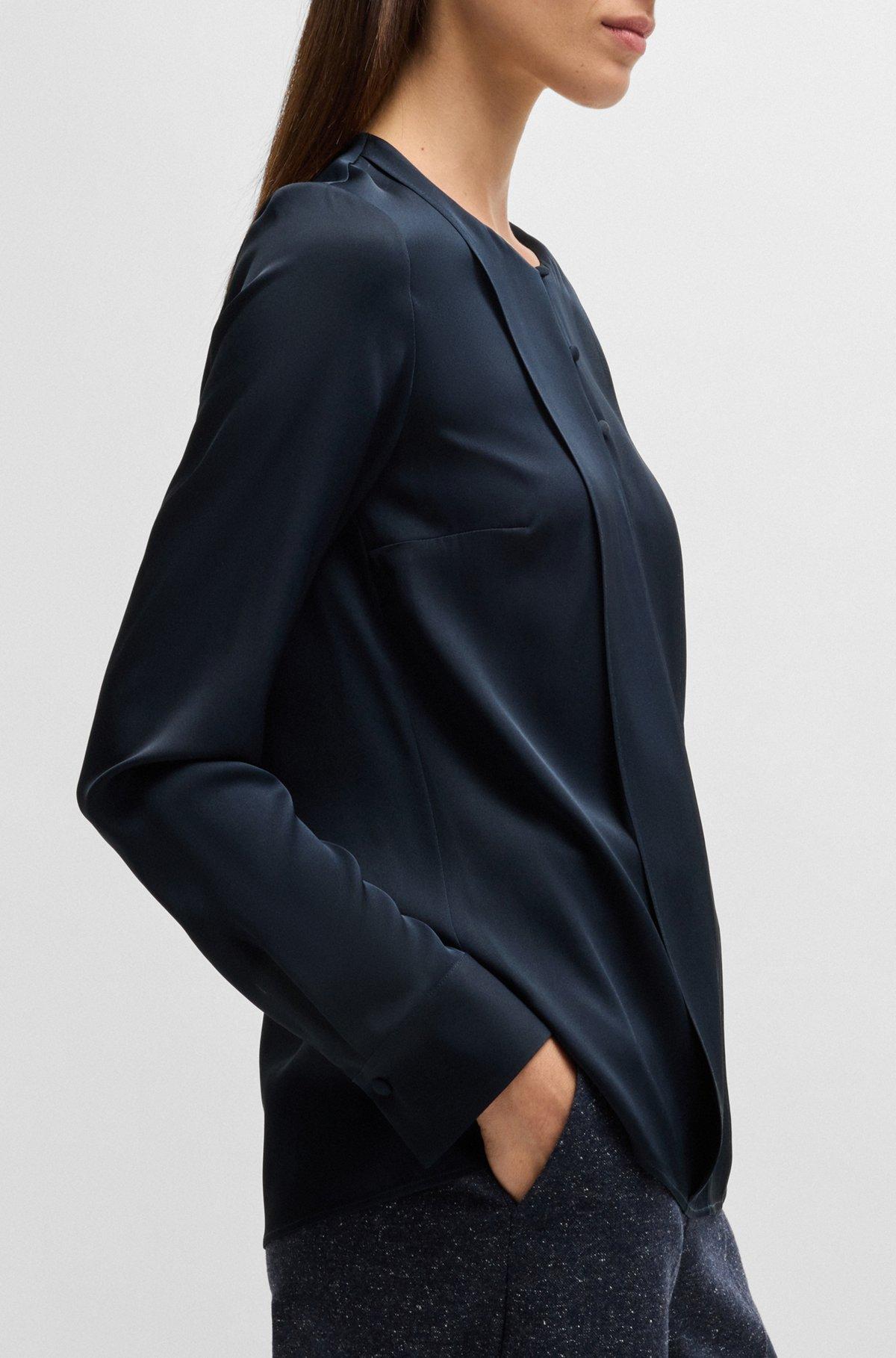 Button-neck blouse in stretch-silk crepe de chine Product Image