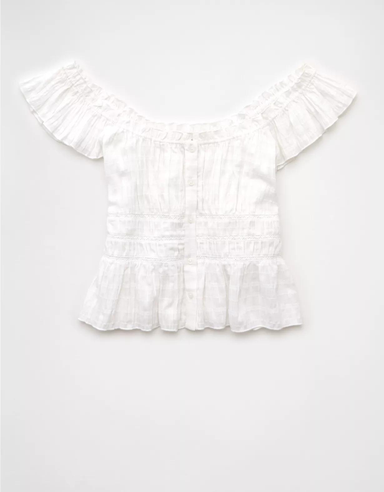 AE Ruched Flutter Sleeve Blouse Product Image