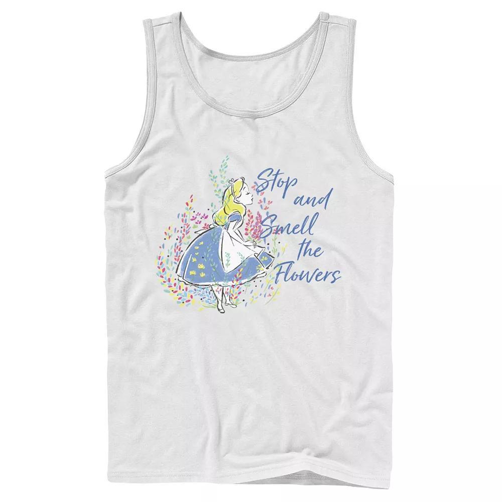 Men's Disney Alice In Wonderland Stop And Smell The Flowers Tank Top, Size: Large, White Product Image