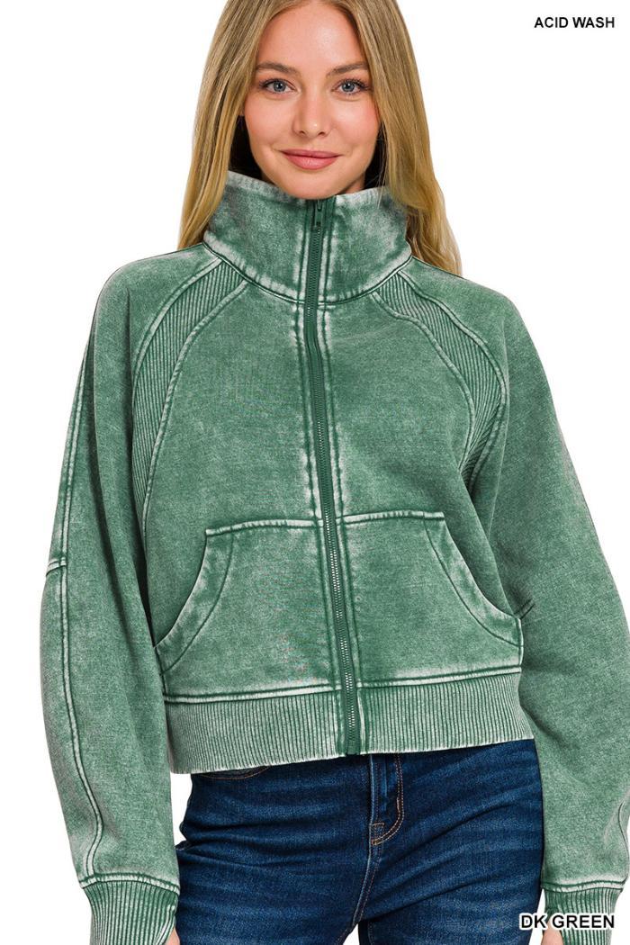 Acid wash zip up fleece jacket Product Image