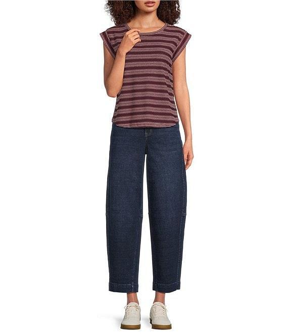 Democracy Stripe Scoop Neck Cap Sleeve Shirttail Hem Knit Top Product Image