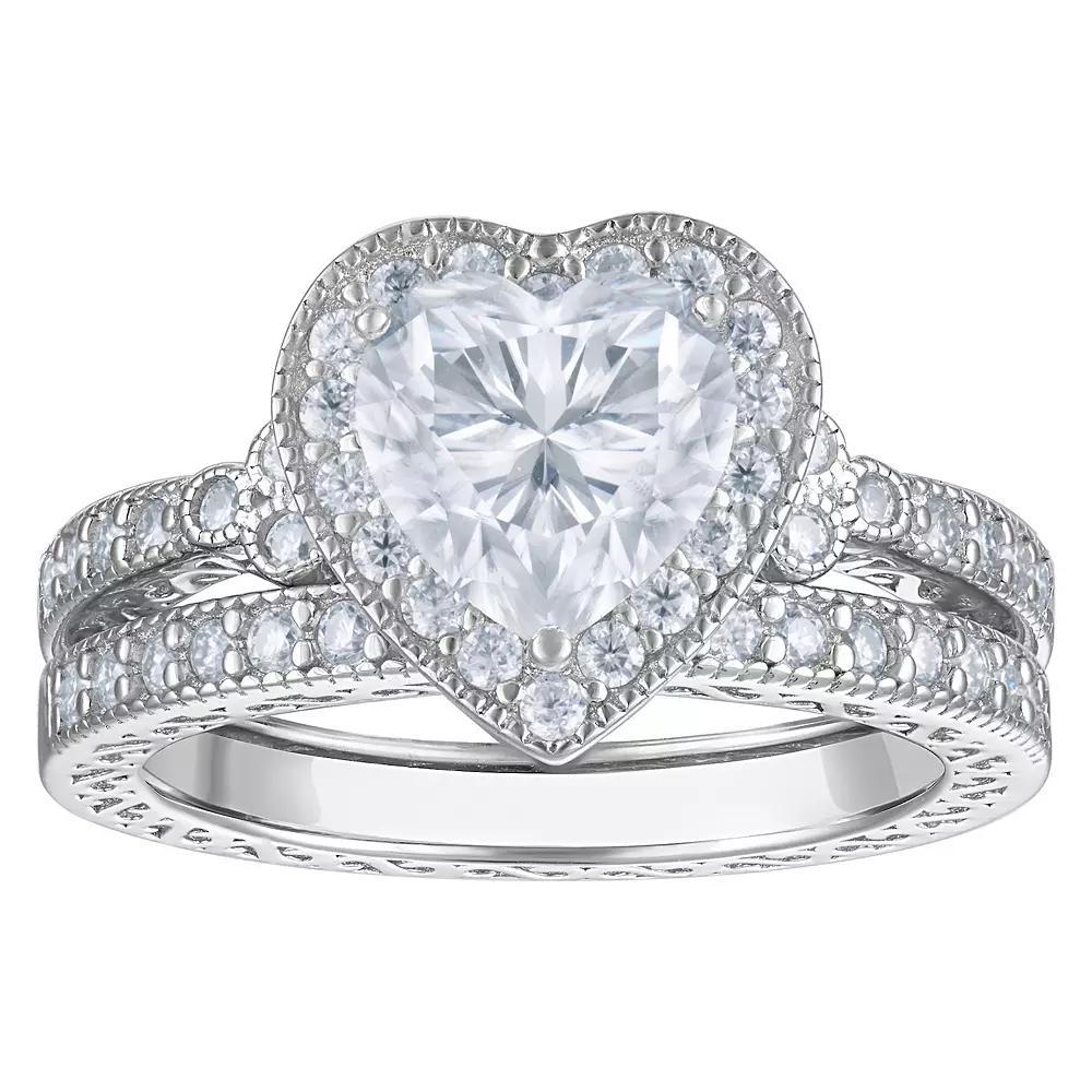 White Lotus Sterling Silver Lab-Created Moissanite Heart Bridal Ring Set, Women's, Size: 7 Product Image