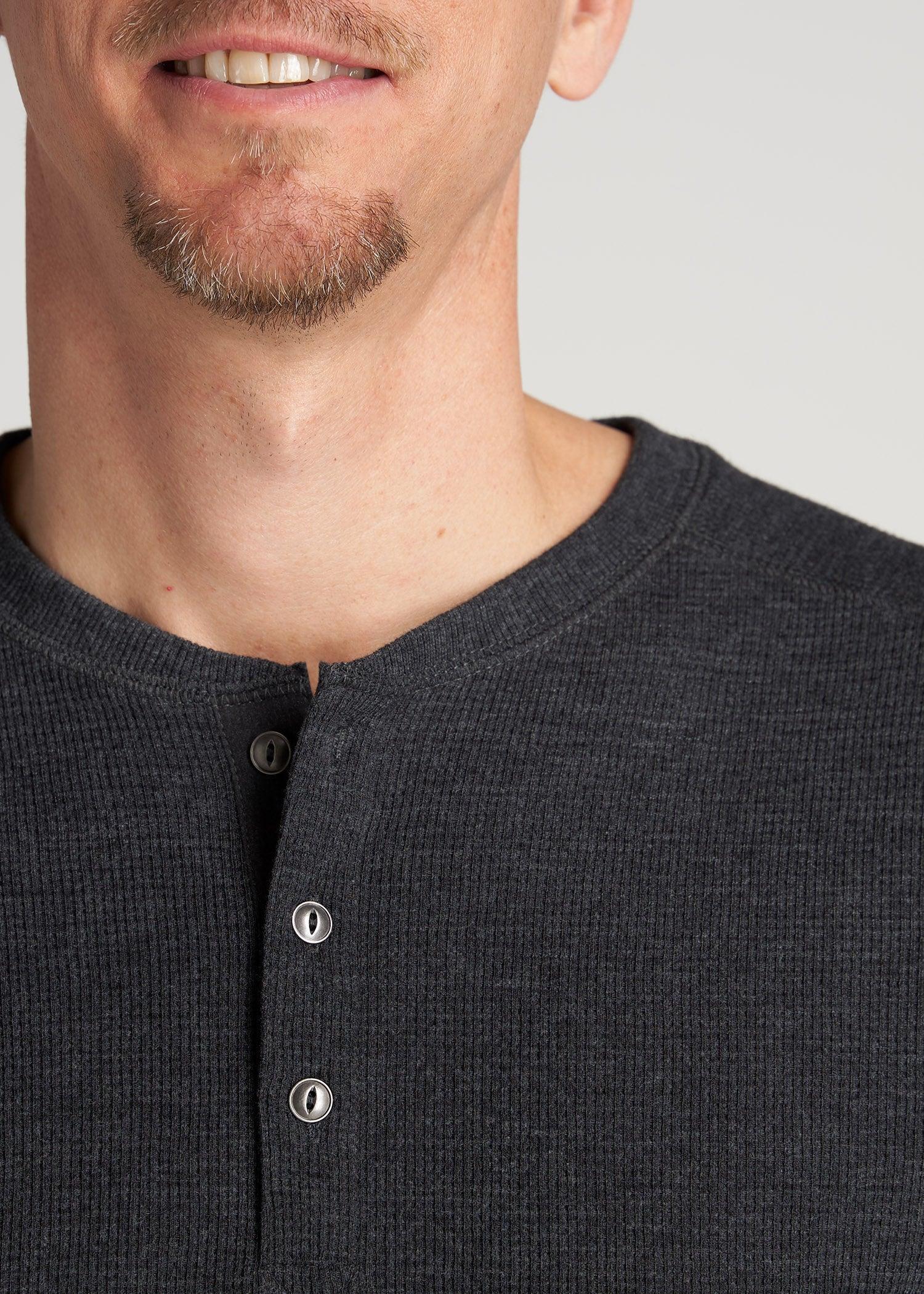 LJ&S Men's Tall Heavy Waffle Henley in Coal Mix Product Image