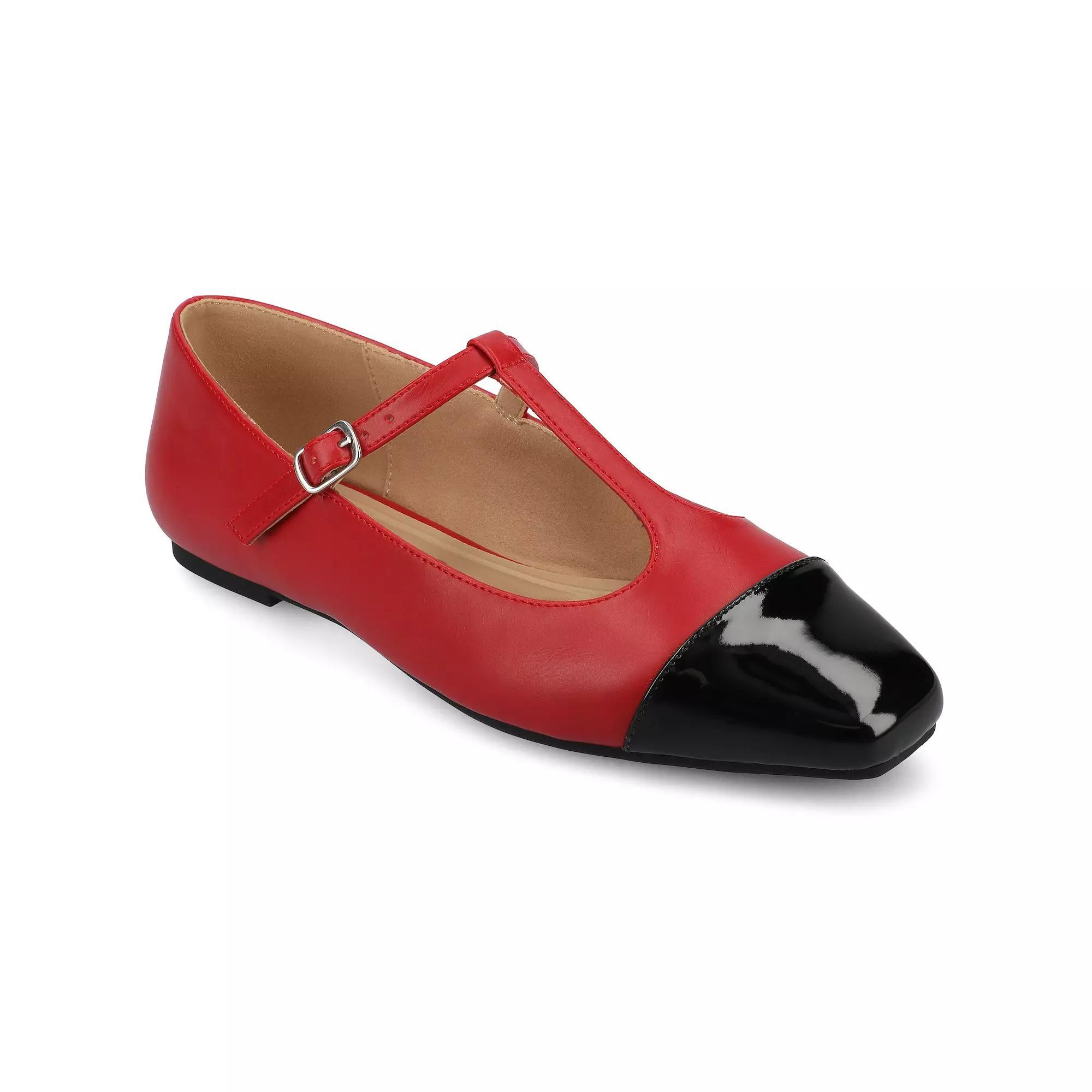 Journee Womens Theah Medium and Wide Width T-Strap Cap Toe Mary Jane Dress Flats Product Image