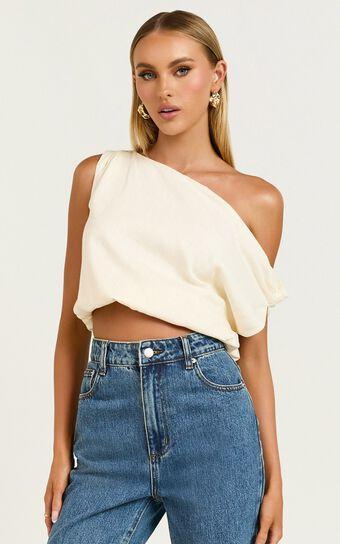 Collins Top - Draped Asymmetrical Neckline Top in Stone Product Image