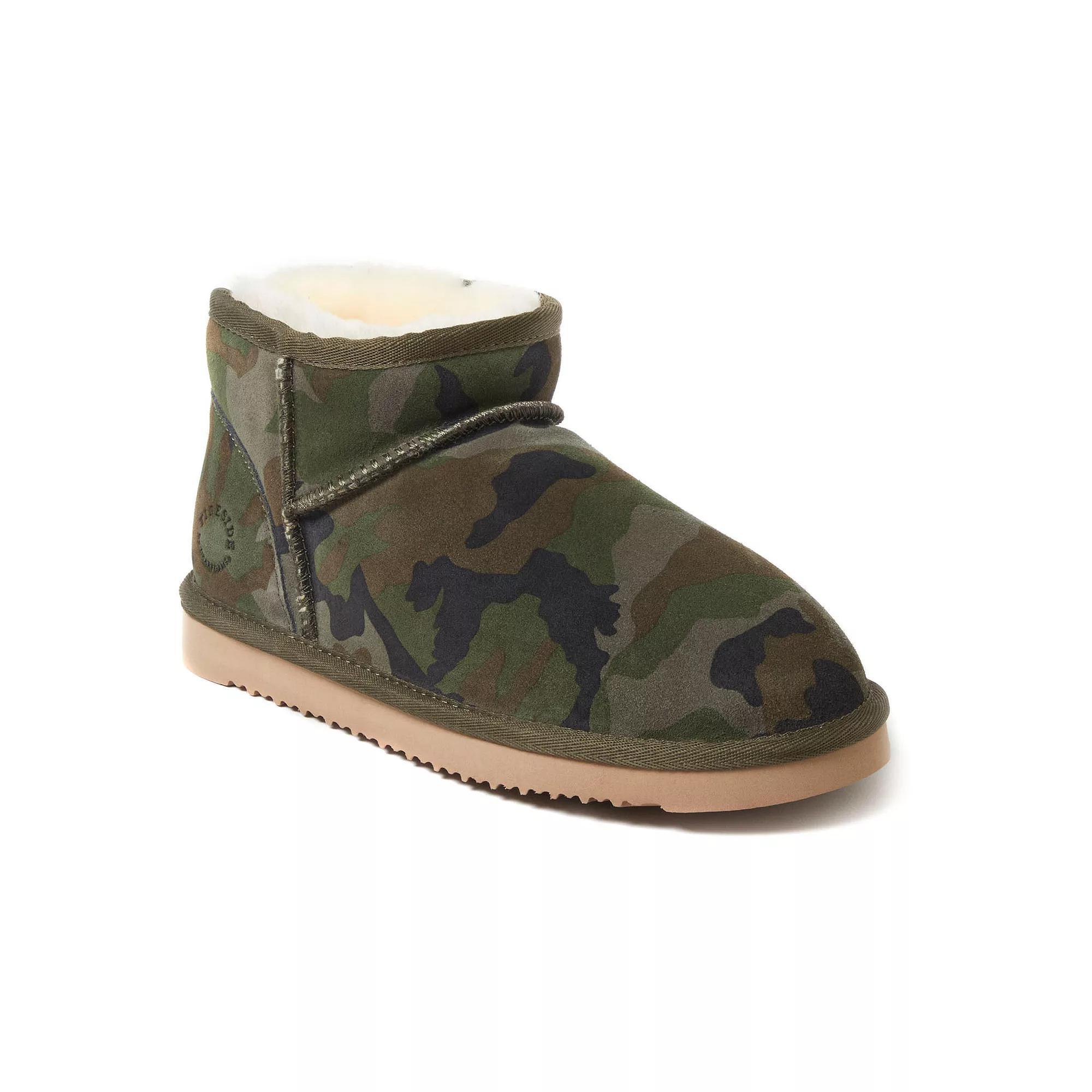 Fireside by Dearfoams Riverland Womens Shearling Micro Ankle Boot Slippers Green Product Image