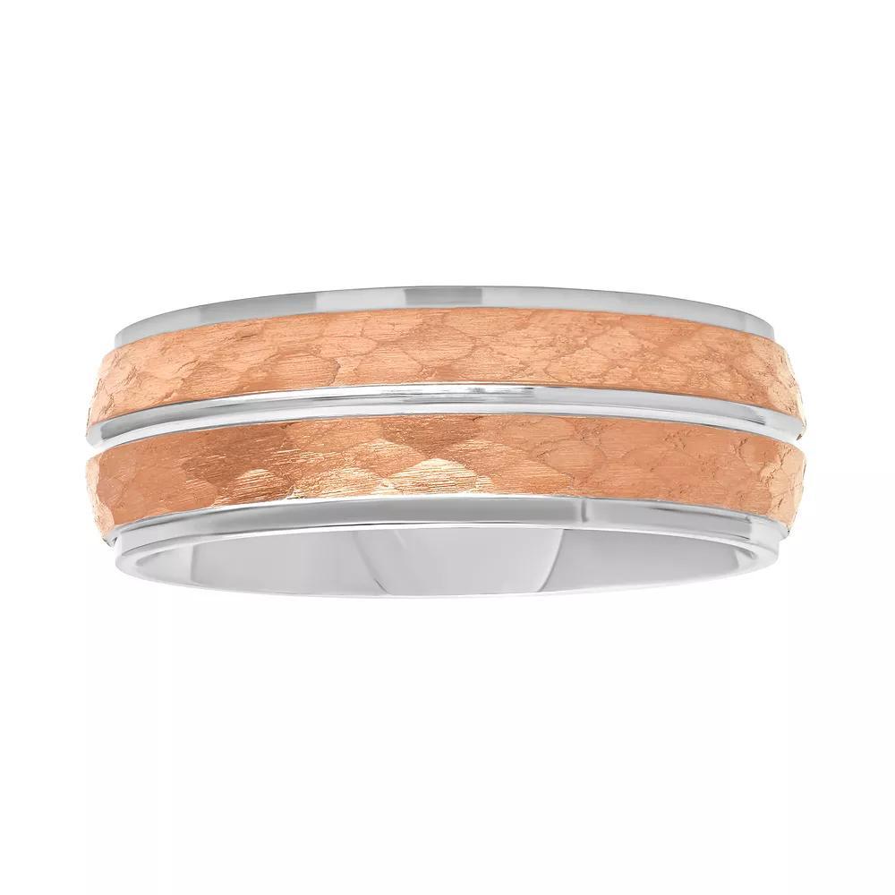 Men's Stainless Steel Hammered Band, Size: 10.50, Pink Tone Product Image