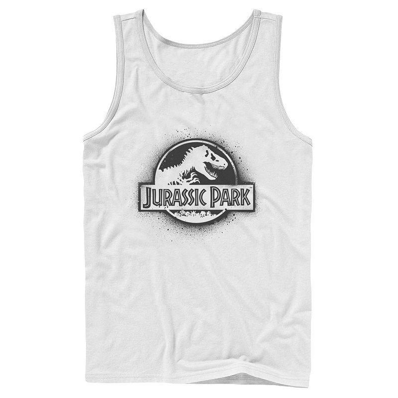 Men's Jurassic Park All White Spray Paint Stencil Movie Logo Tank Top, Size: Large, Athletic Grey Product Image