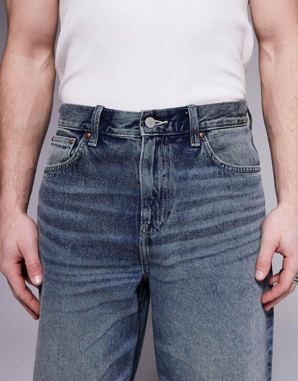 ASOS DESIGN baggy fit jeans in dark wash blue Product Image