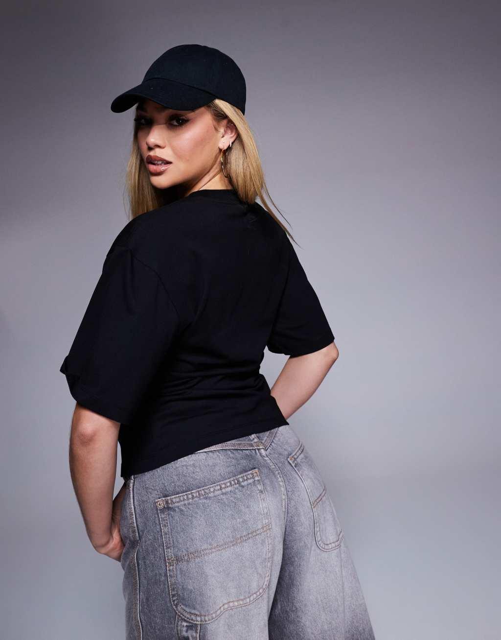 ASOS DESIGN corset T-shirt with split front in black Product Image