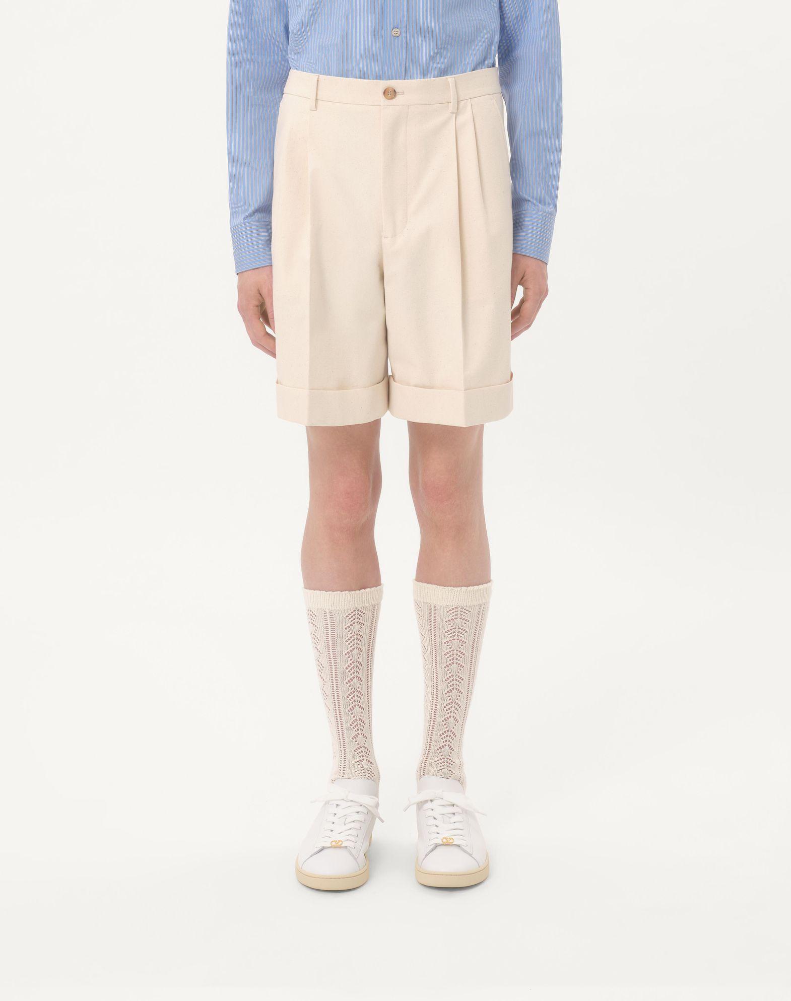 Cotton Canvas Cuffed Bermuda Shorts Product Image