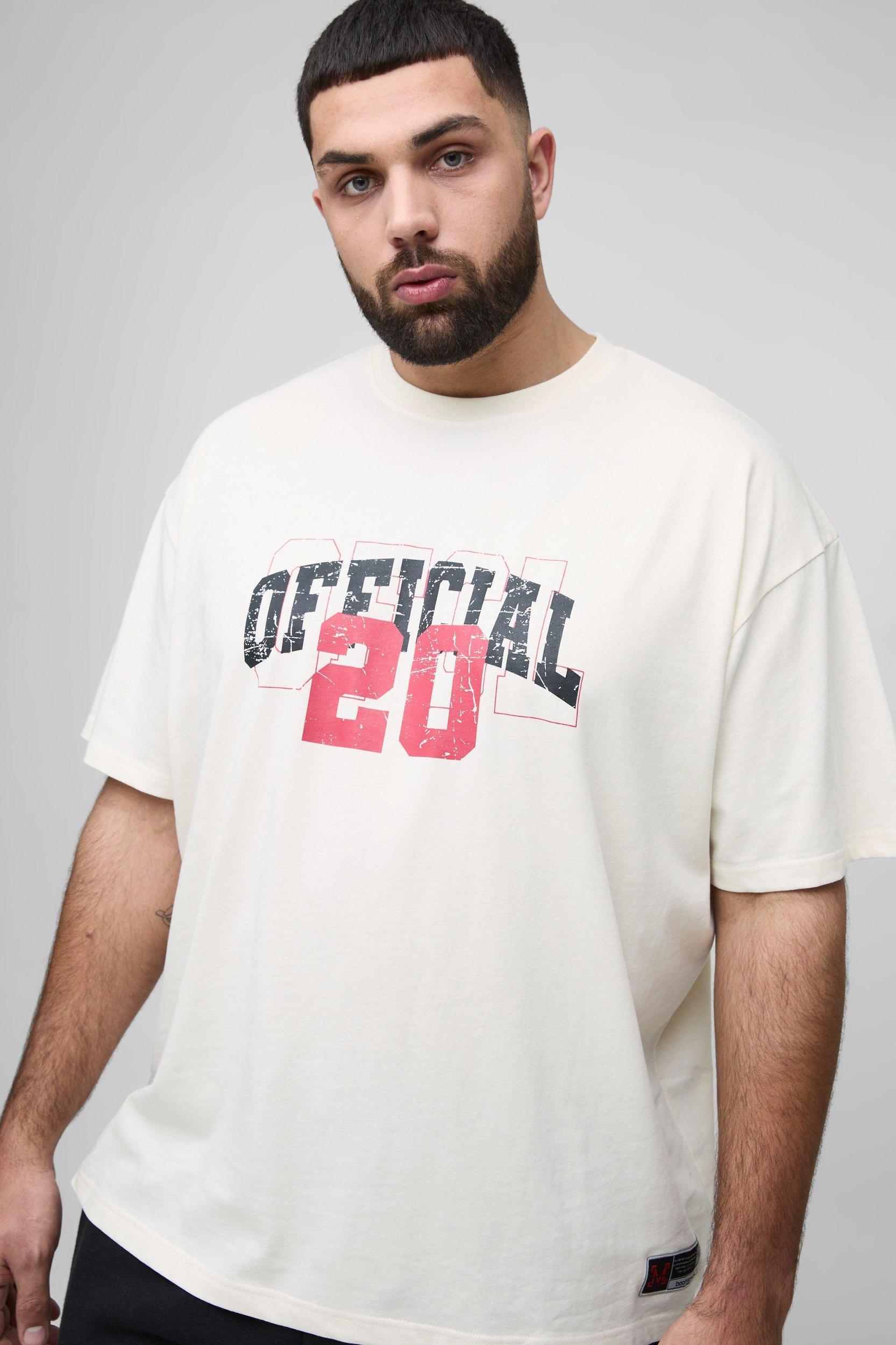 Plus Official Varsity Print T-shirt and Wide Leg Sweatpants Set | boohooMAN USA Product Image