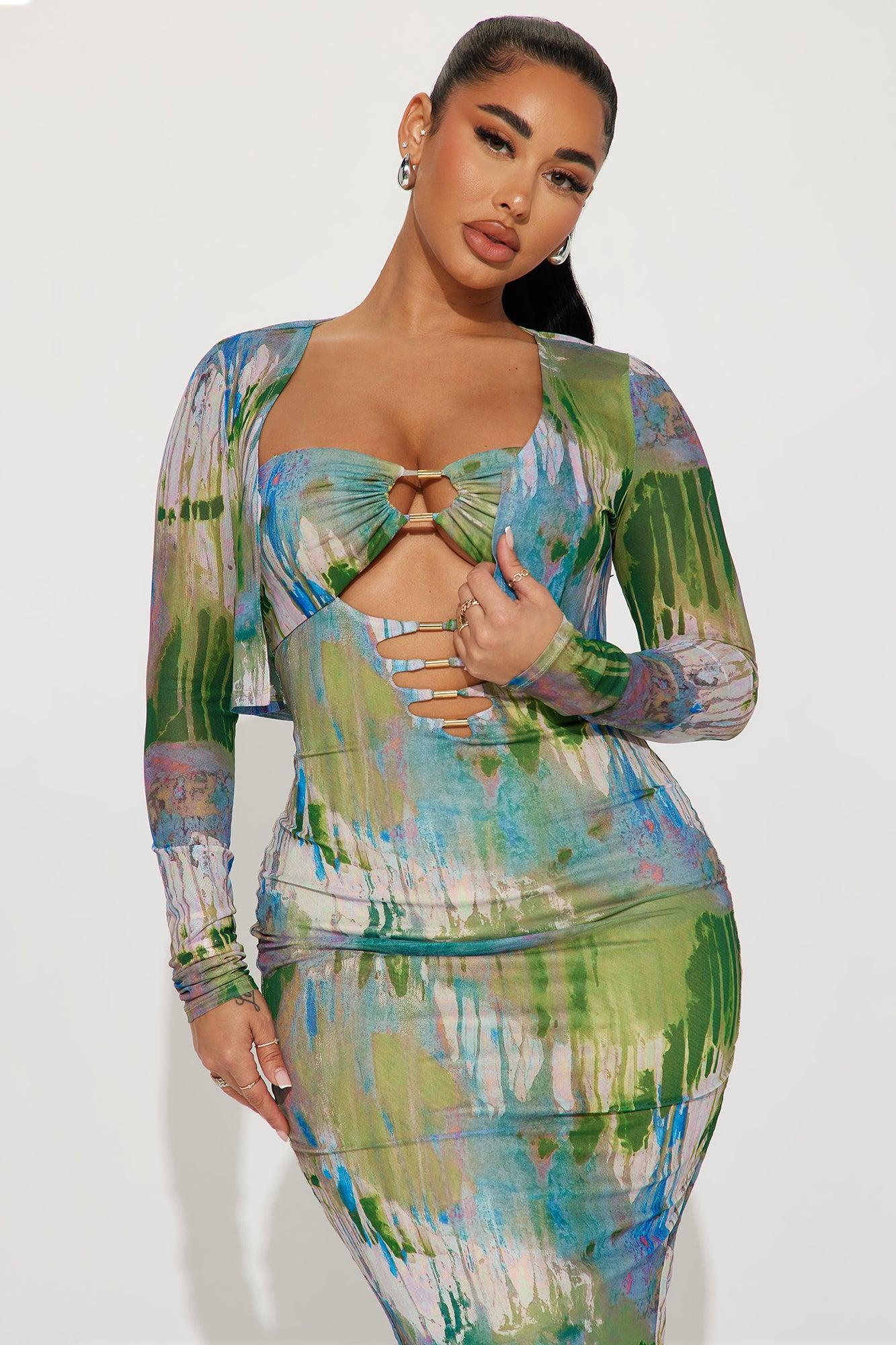 Ariella Mesh Midi Dress Set - Blue/combo Product Image