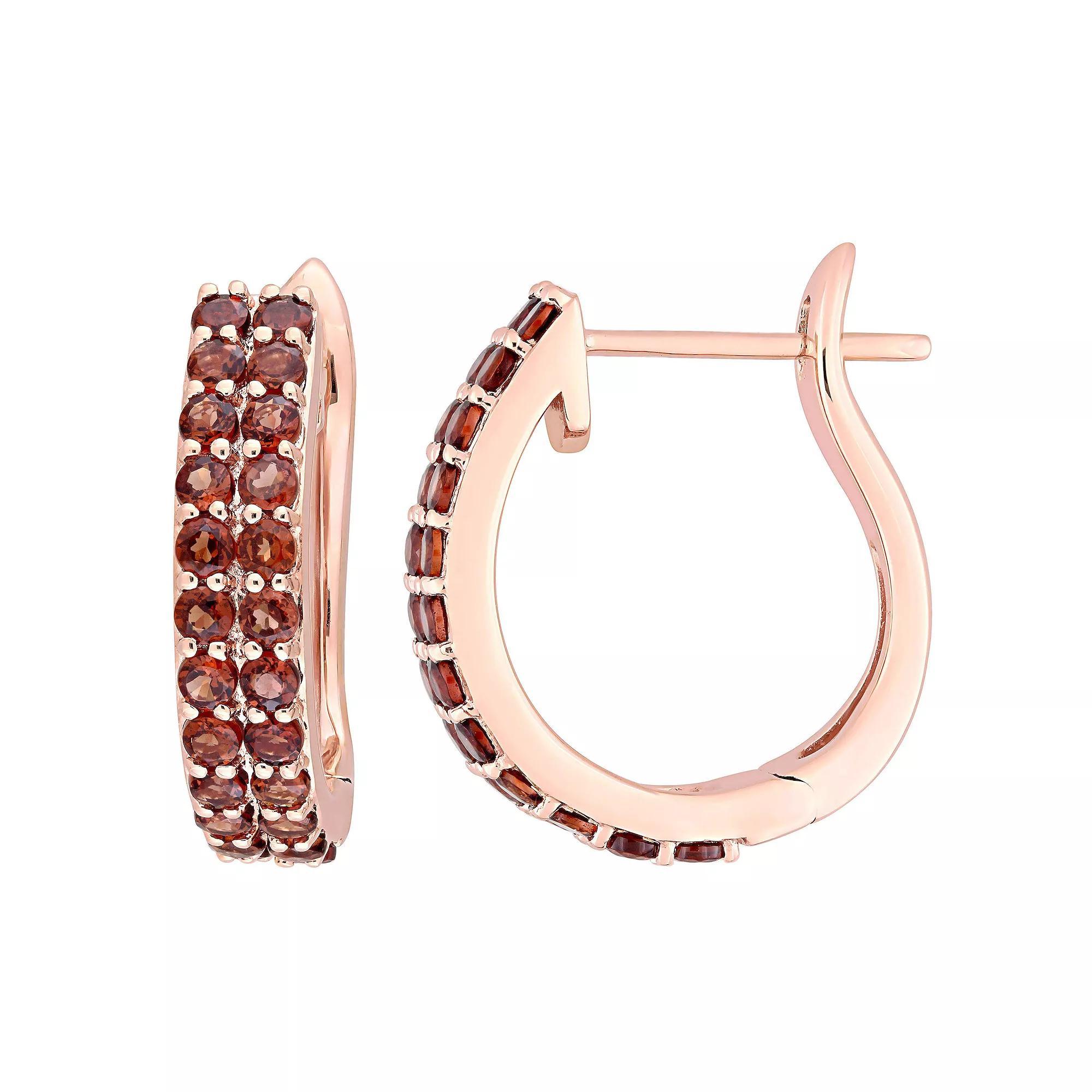 Stella Grace 10k Rose Gold Garnet Hoop Earrings, Women's, 10k Rsgold Product Image