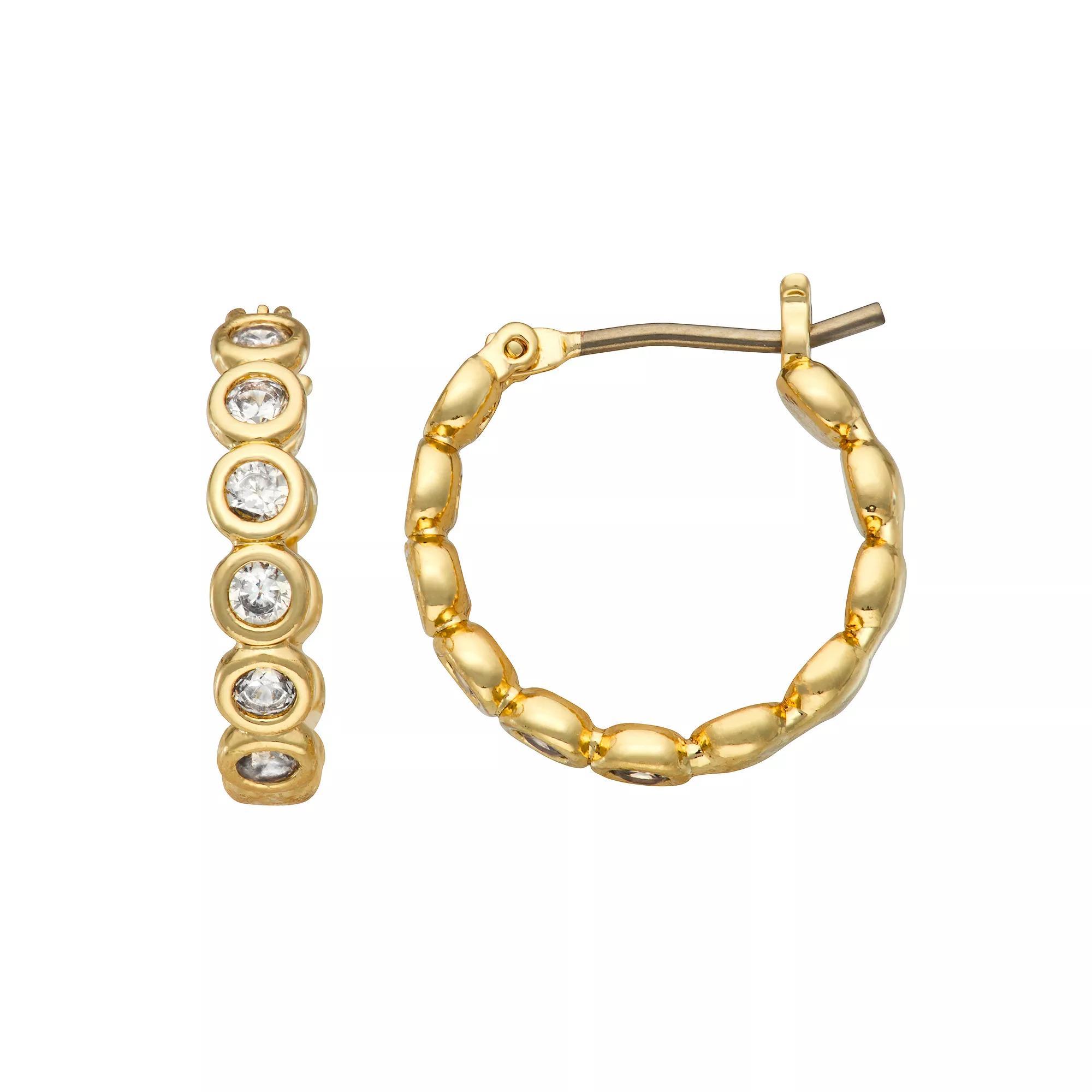 Nine West Gold Tone Simulated Crystal Hoop Earrings, Women's, Clear Product Image