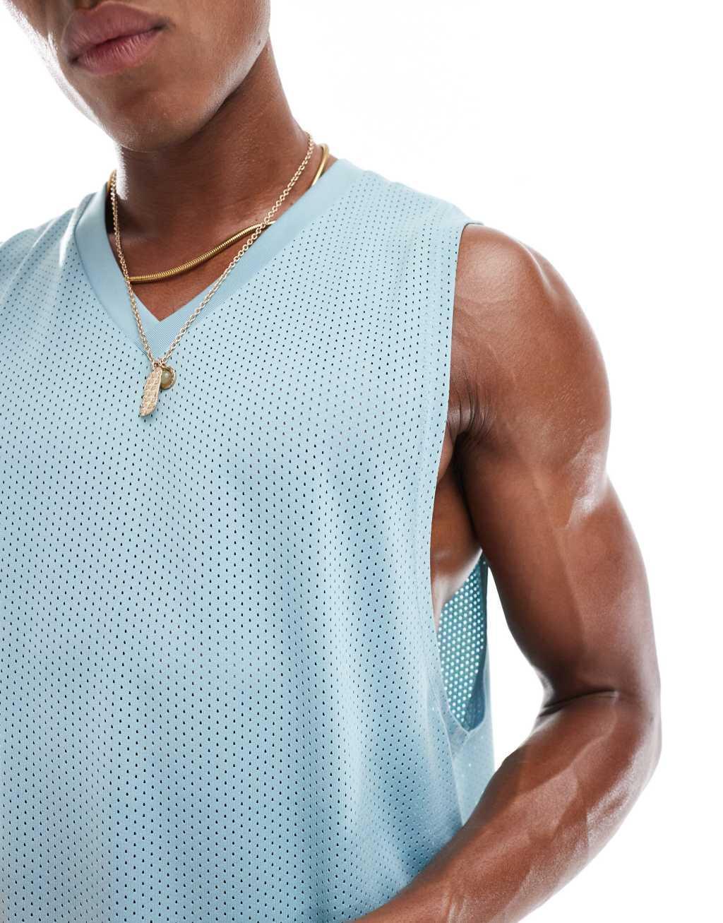 ASOS DESIGN tank top in light blue sporty mesh fabric Product Image