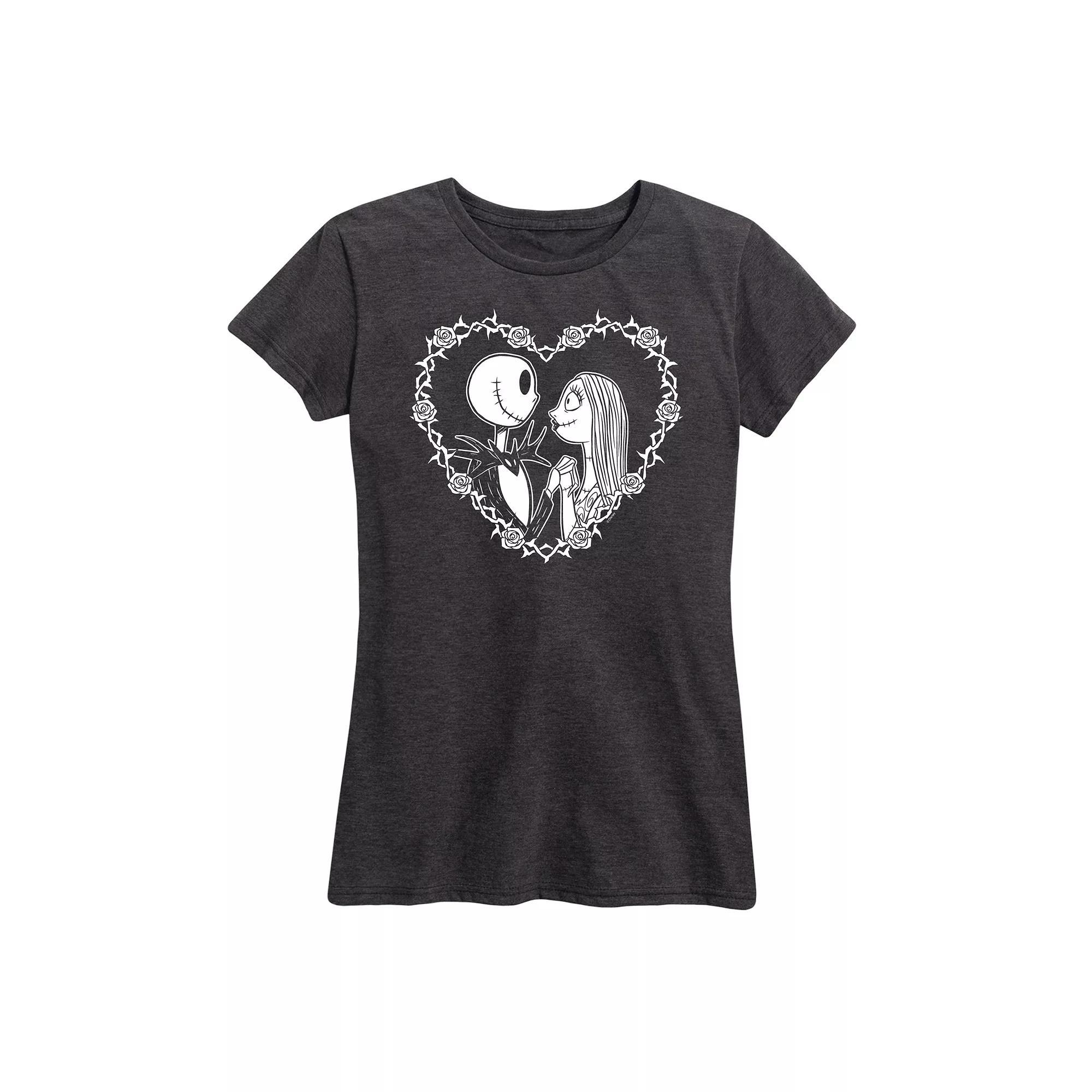 Disneys The Nightmare Before Christmas Jack & Sally Womens Heart Graphic Tee Heather Grey Product Image