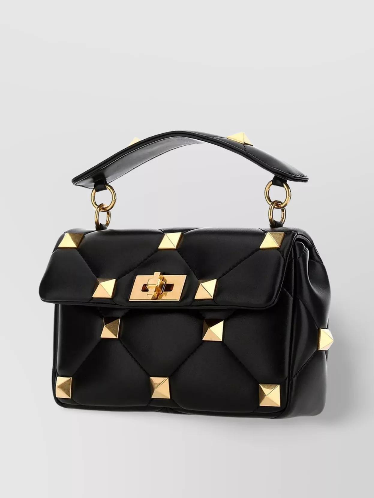 VALENTINO GARAVANI Medium Roman Stud Shoulder Bag In Black Product Image