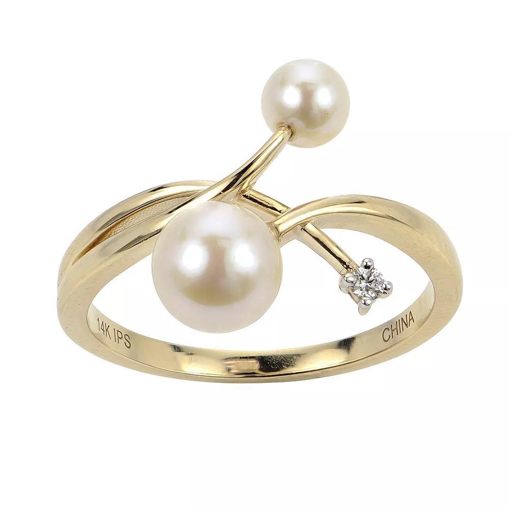 PearLustre by Imperial 14k Gold Akoya Cultured Pearl & Diamond Accent Cross Over Ring, Womens Product Image