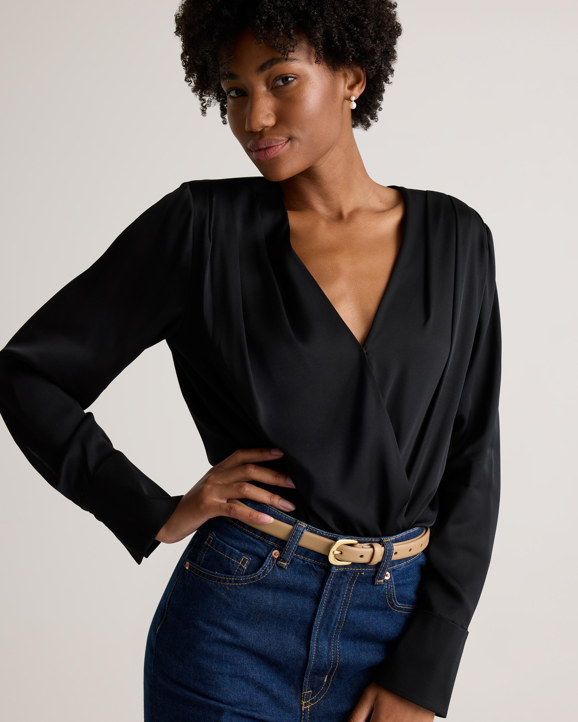 Quince | Women's Washable Stretch Silk Surplice Bodysuit Product Image