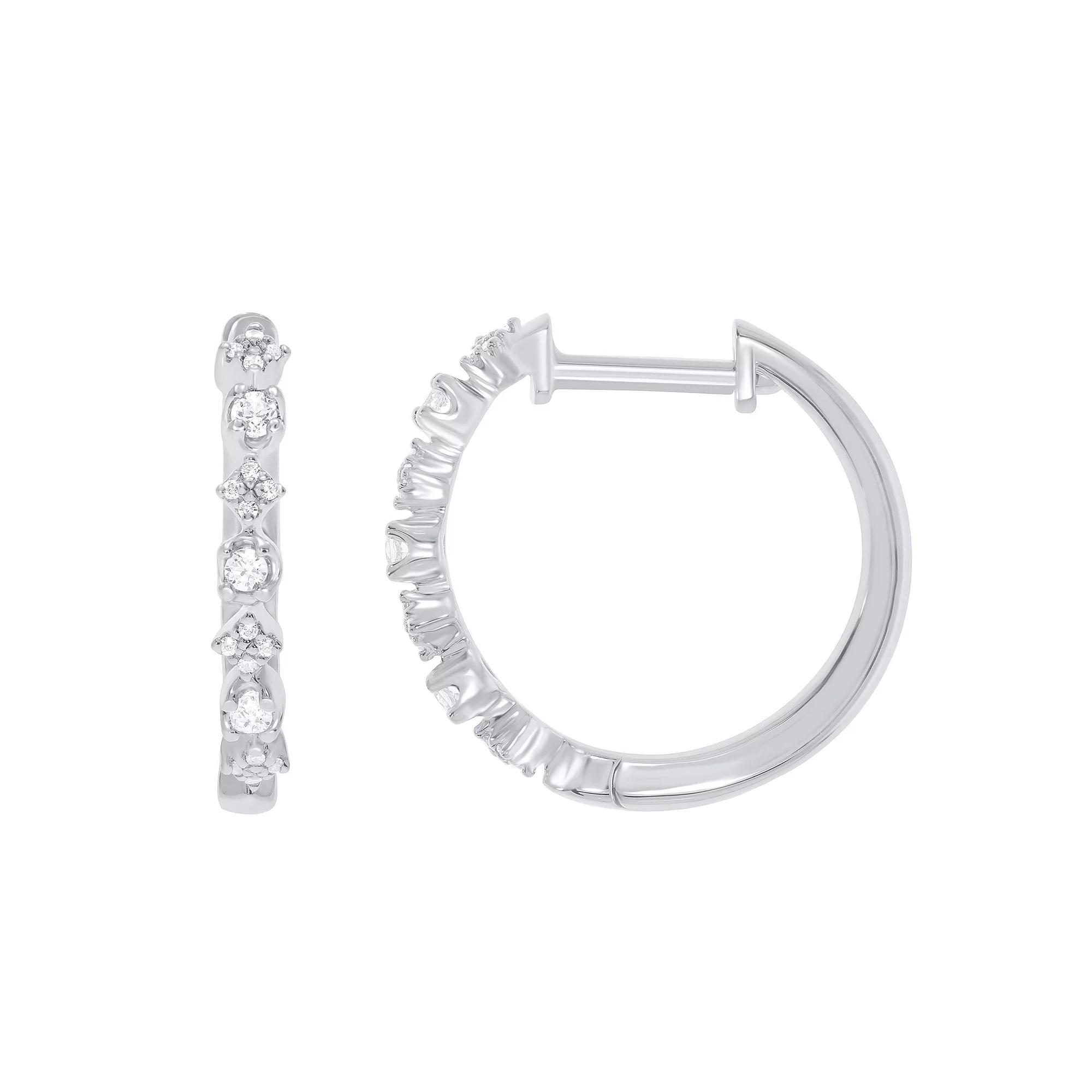 10k Gold 1/5 Carat T.W. Diamond Hoop Earrings, Women's, 10k White Gold Product Image