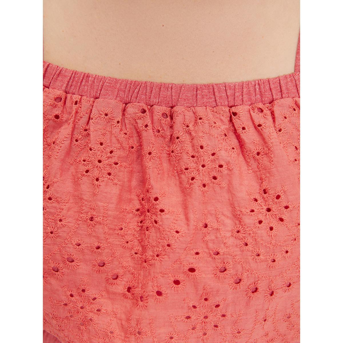 Plus Size Supersoft Essentials Cold Shoulder Broderie Anglaise Layered Dress OrangeRed Women Casual Adjustable Straps Cold Shoulder Short sleeve Curvy Midi Dress BloomChic 12/L Product Image