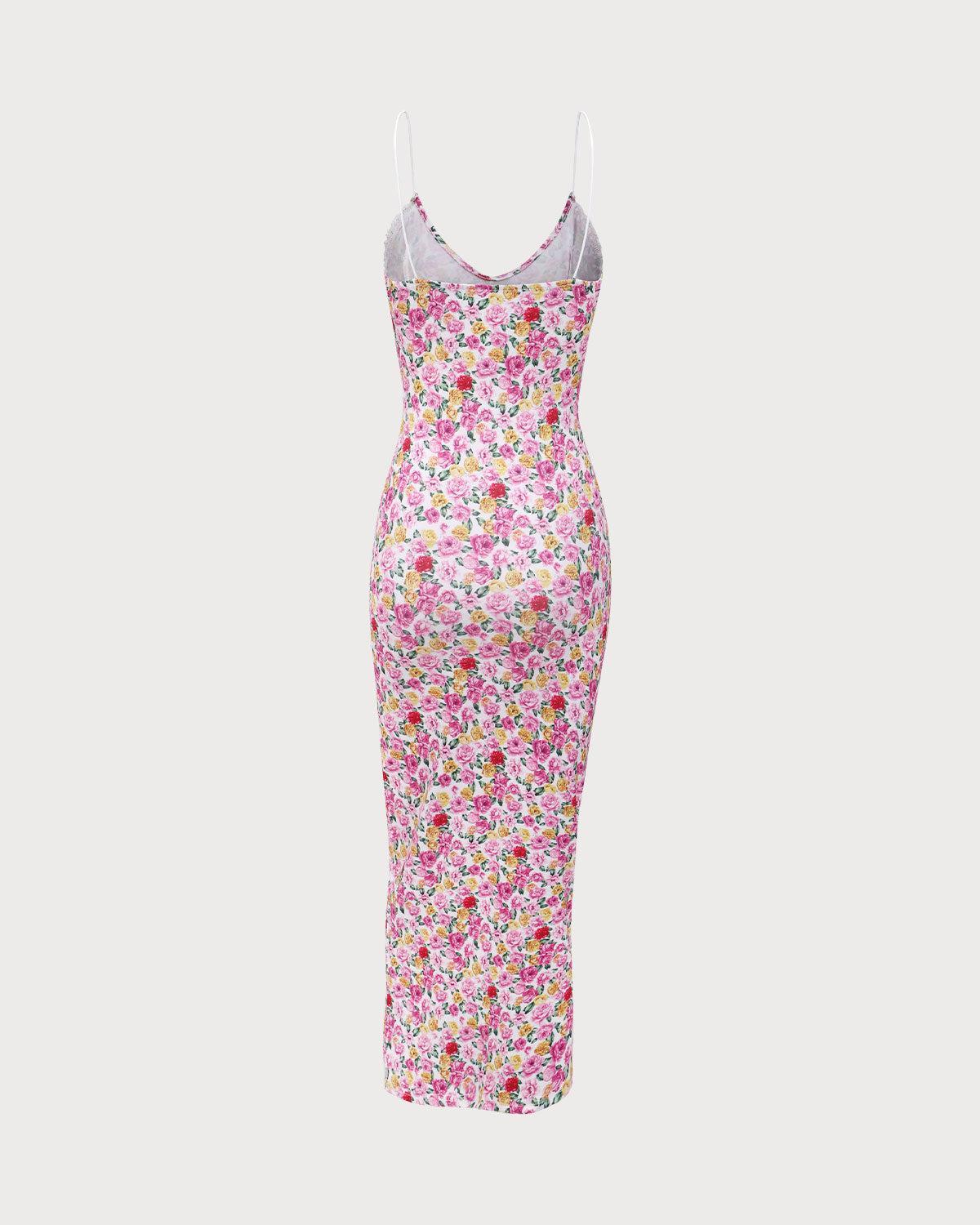 Pink Floral Bodycon Slip Maxi Dress Product Image