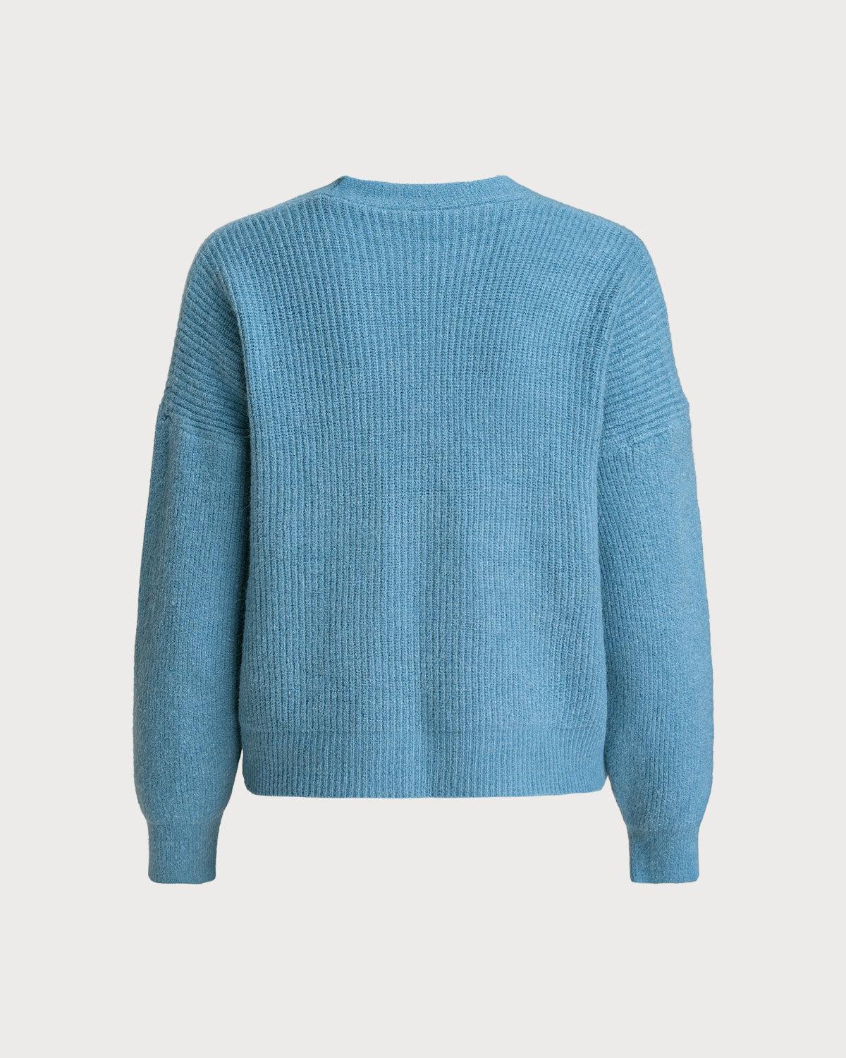 Blue Drop Shoulder Single Breasted Cardigan Product Image