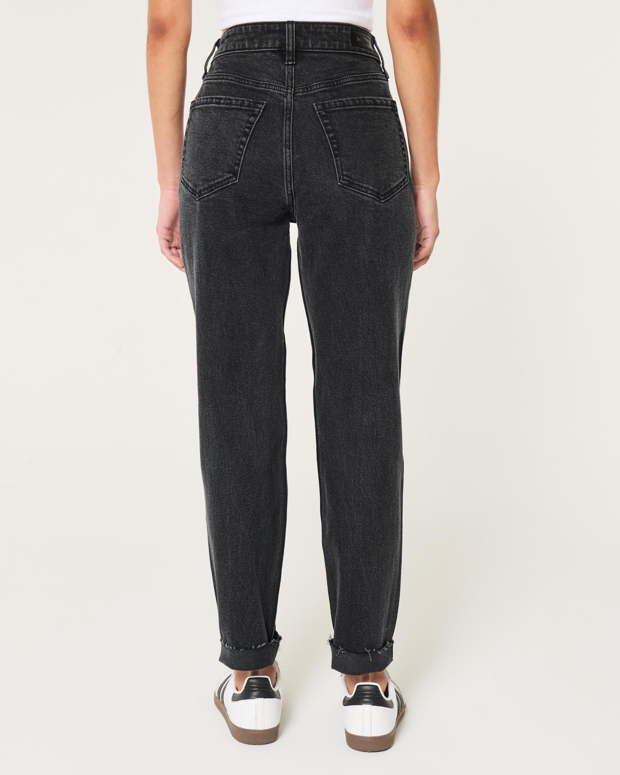 Ultra High-Rise Washed Black Mom Jeans Product Image