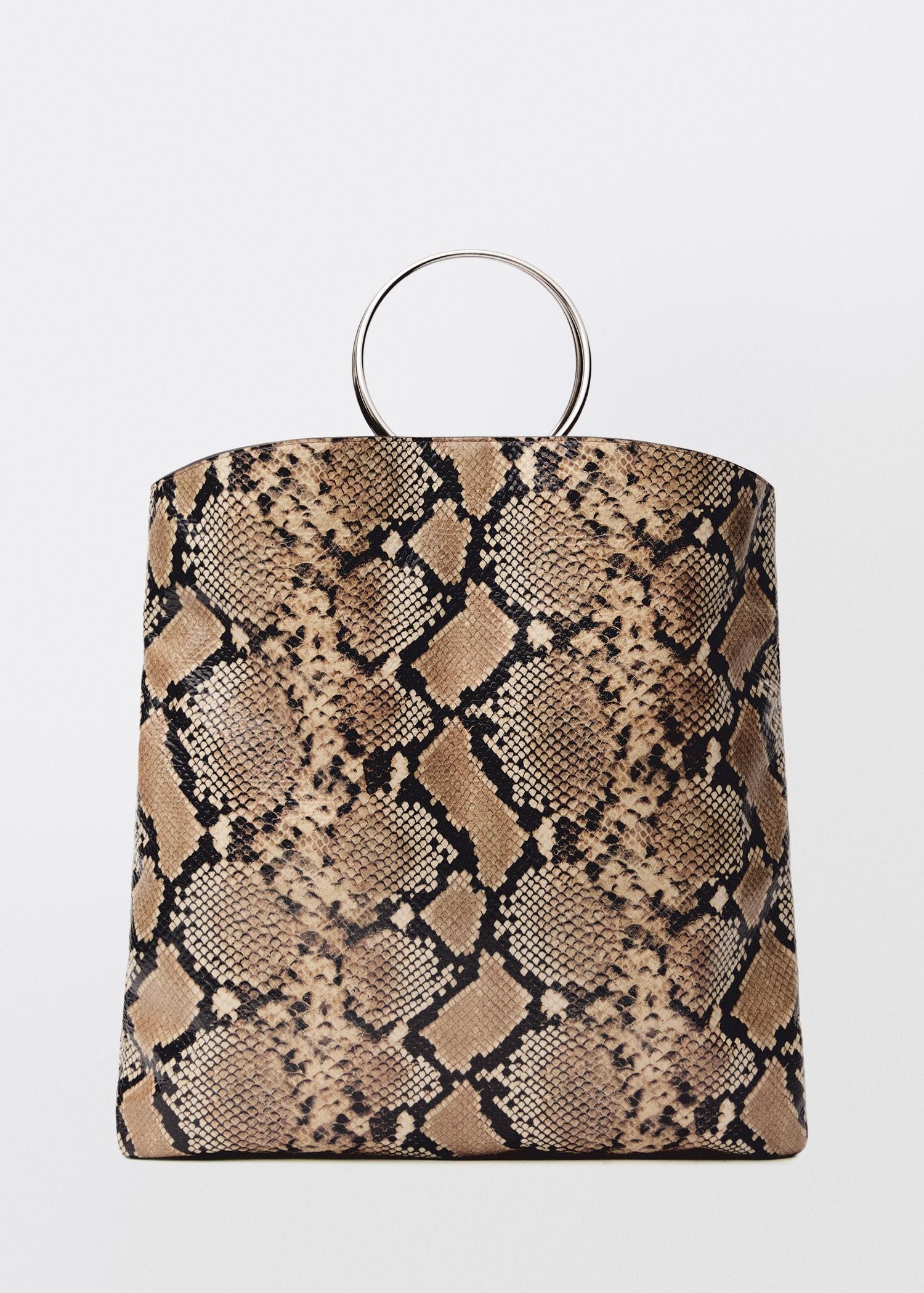 Animal-print leather bag with metal handle - Women | MANGO USA Product Image