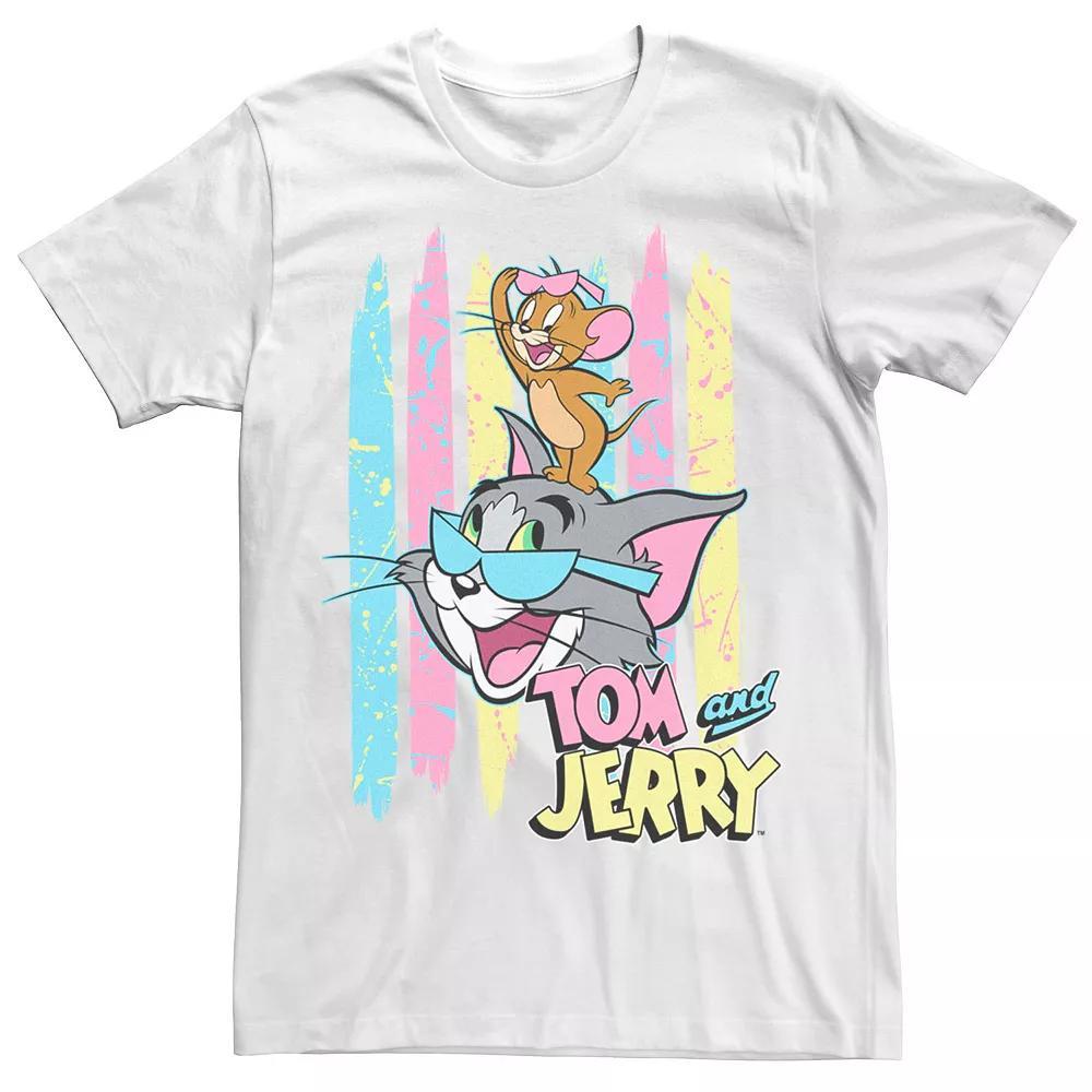 Men's Looney Tunes Tom And Jerry 90's Theme Background Tee, Size: Large, White Product Image
