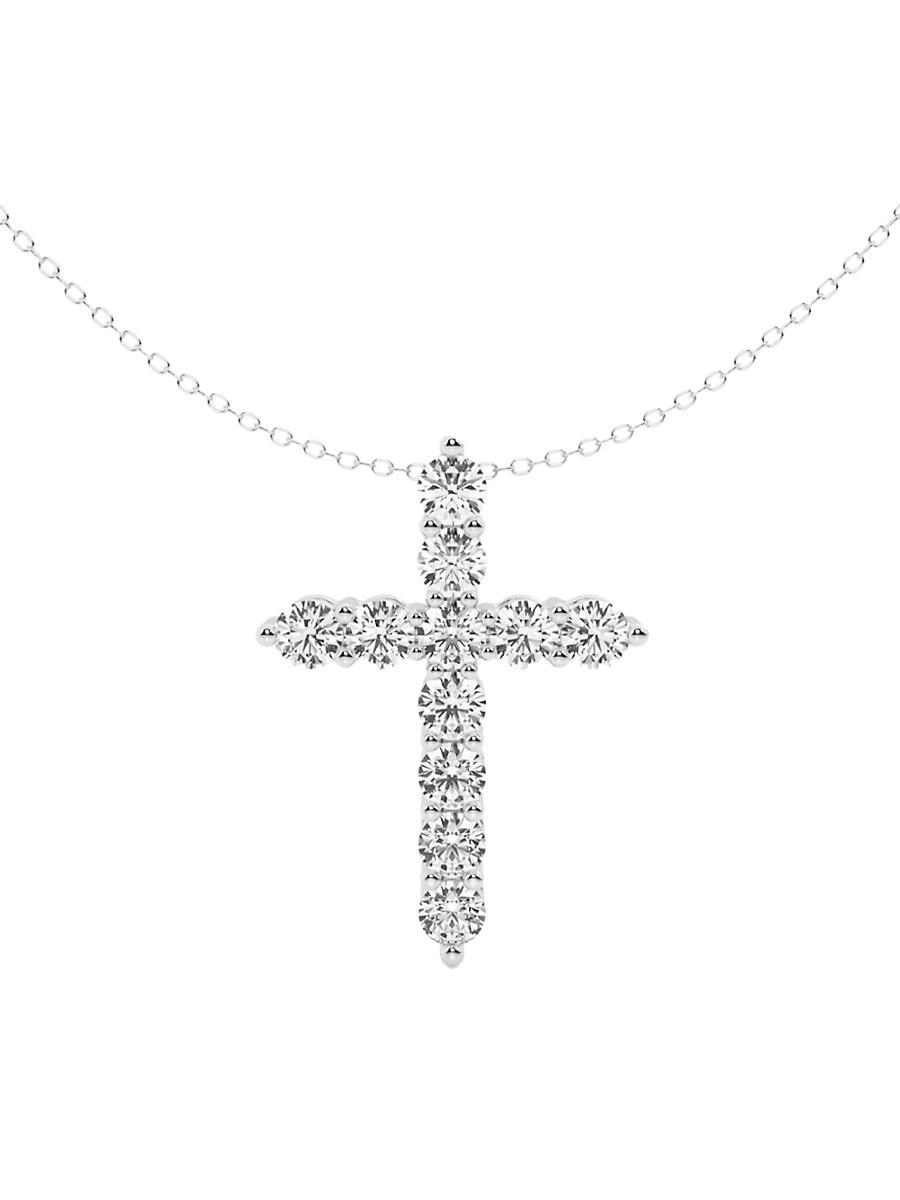 Womens 14K White Gold & 2 TCW Diamond Cross Pendant Product Image