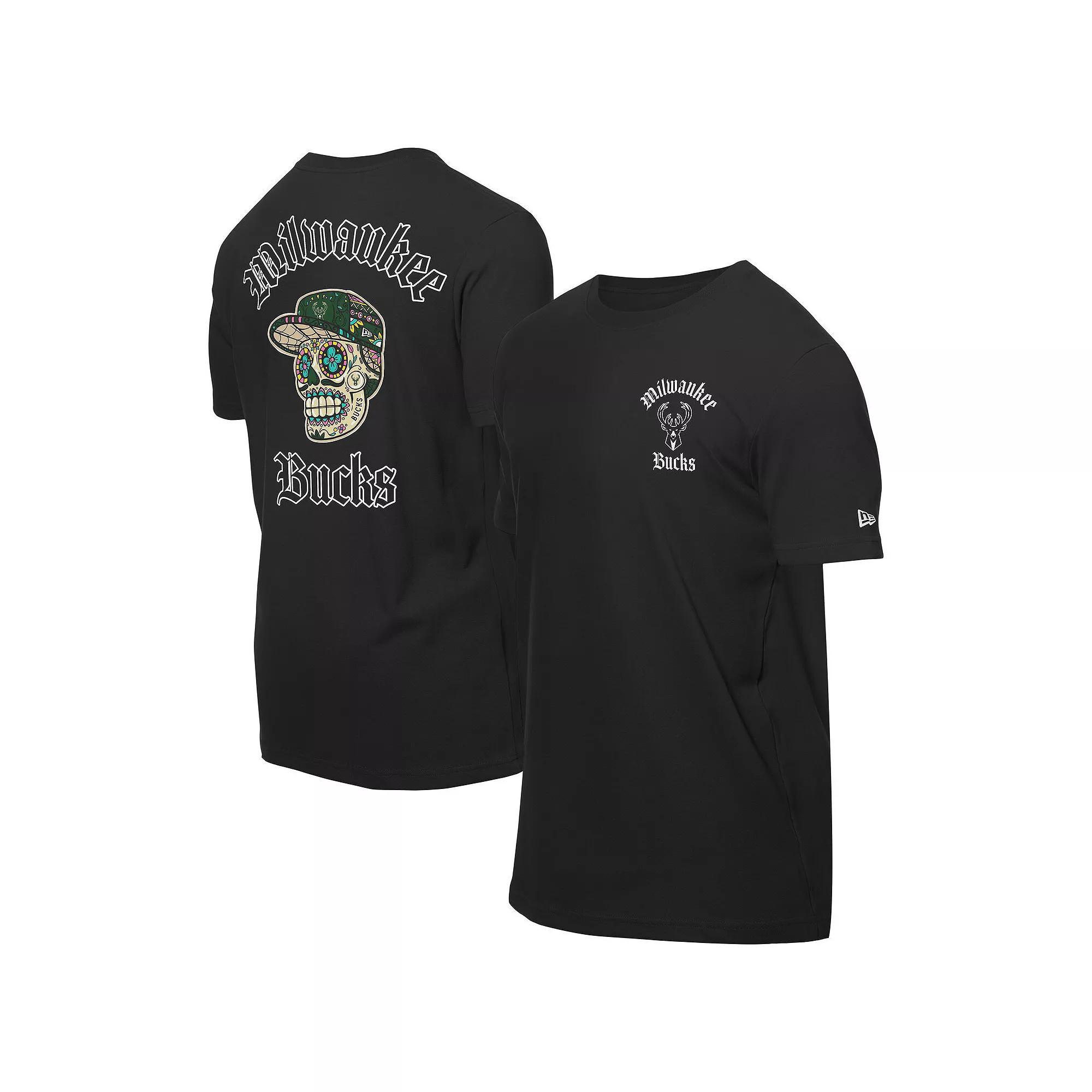 Men's New Era Black Milwaukee Bucks Sugar Skulls T-Shirt, Size: Small Product Image
