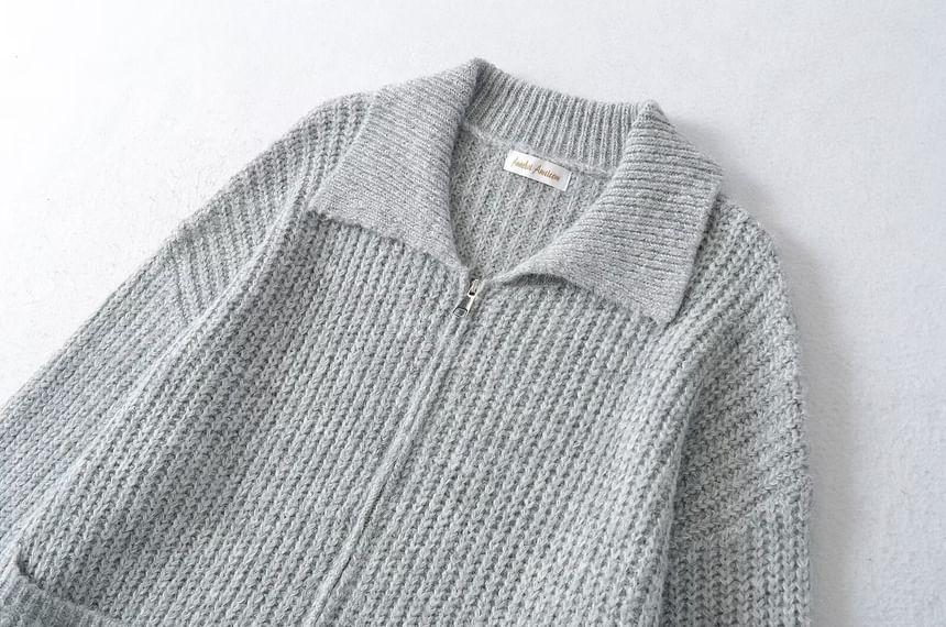 Collared Plain Zip Cardigan Product Image