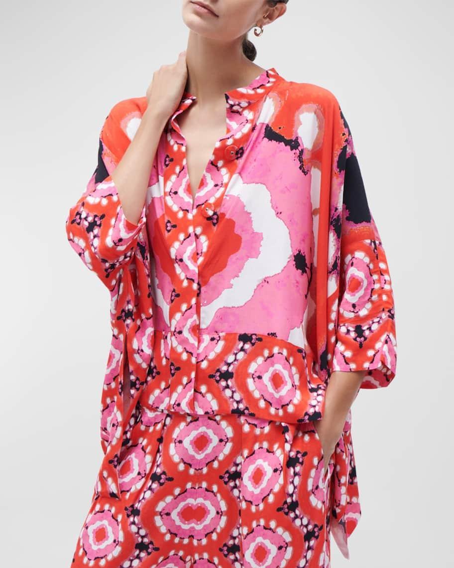Charlotte Abstract-Print Pleated Wide-Leg Pull-On Pants Product Image