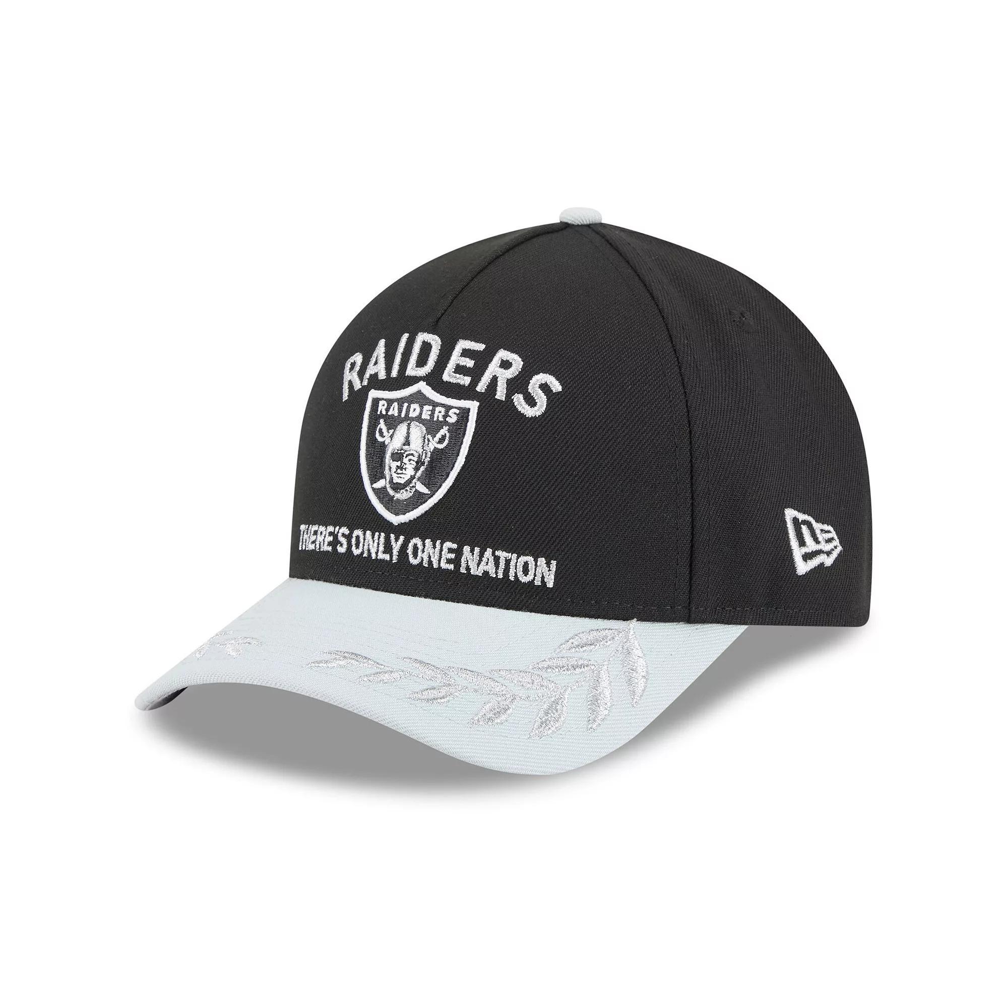 Men's New Era Black/Silver Las Vegas Raiders 2025 NFL Draft 9FORTY A-Frame M-Crown Adjustable Hat, Lvr Black Product Image