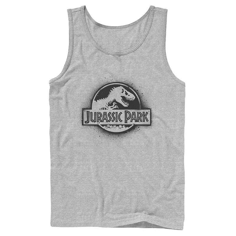 Men's Jurassic Park All White Spray Paint Stencil Movie Logo Tank Top, Size: Large, Athletic Grey Product Image
