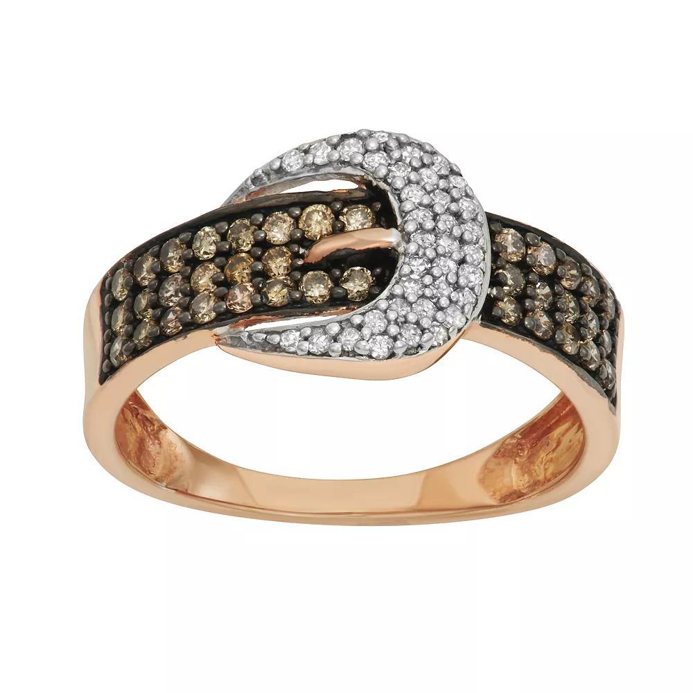 10k Rose Gold 1/5 Carat T.W. Brown & White Diamond Buckle Ring, Women's, Size: 7 Product Image