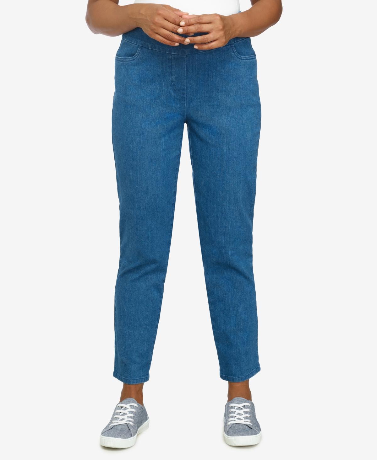 Petite Alfred Dunner Super Stretch Pull-On Straight-Leg Denim Pants, Womens Grey Product Image