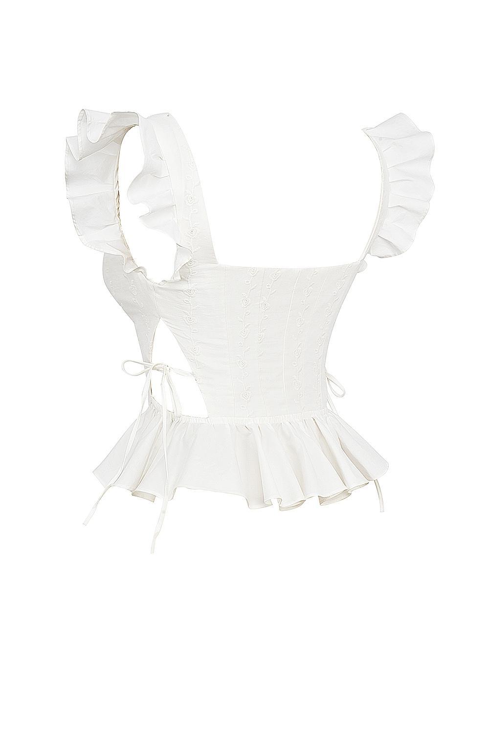 Lilibet  white embroidered cotton peplum corset top Product Image