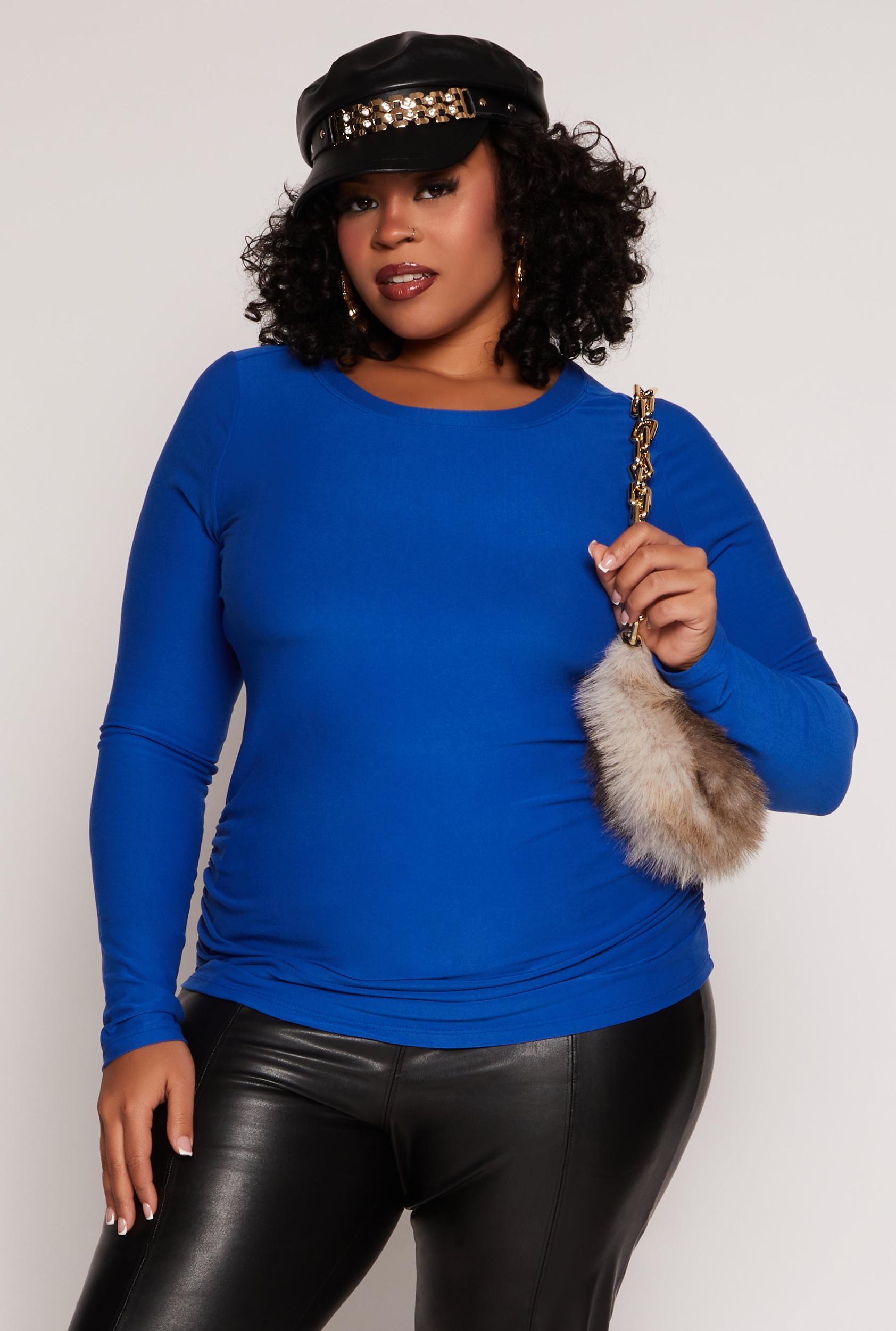 Womens Plus Size Ruched Side Long Sleeve Top Product Image