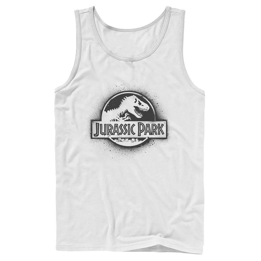 Men's Jurassic Park All White Spray Paint Stencil Movie Logo Tank Top, Size: Large, Athletic Grey Product Image
