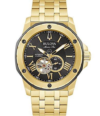 Bulova Mens Marine Star Automatic Gold Tone Stainless Steel Bracelet Watch - 97A174 Product Image