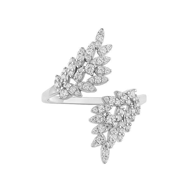 PRIMROSE Sterling Silver Cubic Zirconia Double Leaf Bypass Ring, Women's, Size: 7, Sterling Clear Product Image
