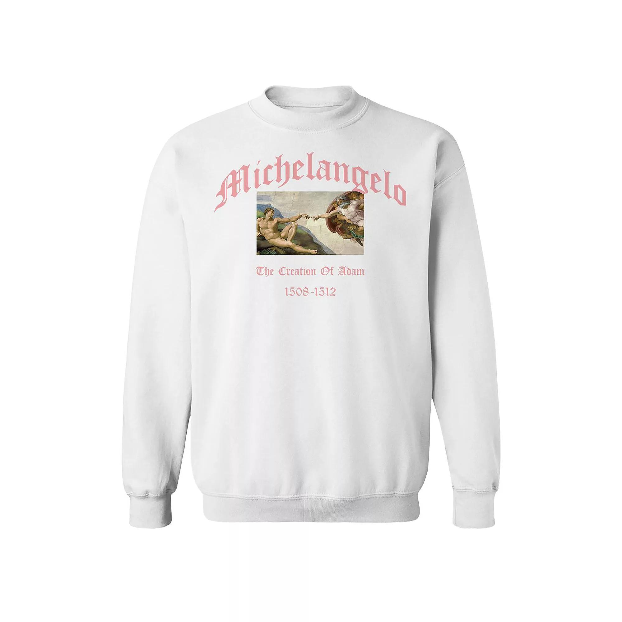Men's apoh - Michelangelo The Creation Of Adam Graphic Sweatshirt, Size: Large, White Product Image