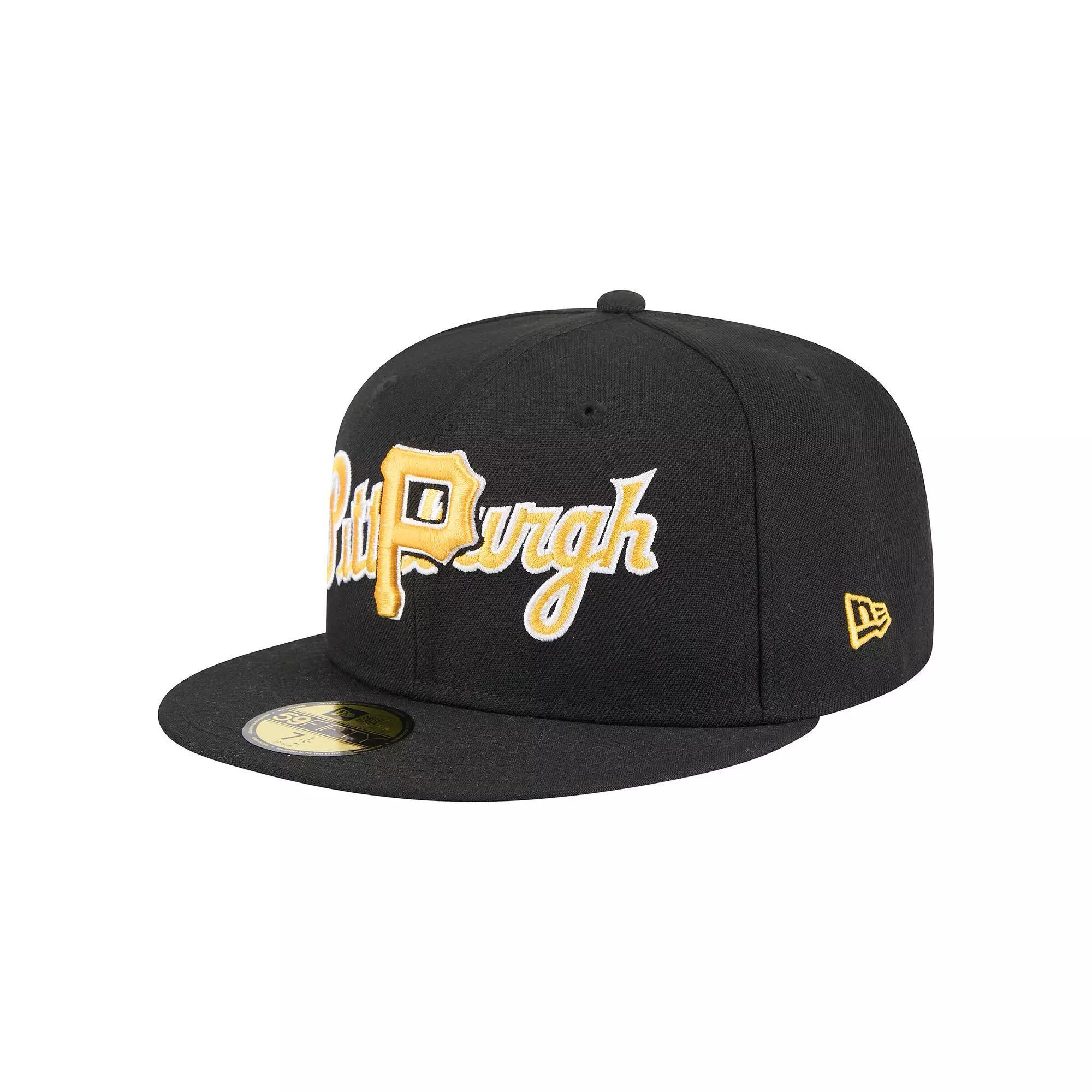 Men's New Era Black Pittsburgh Pirates Overlap 59FIFTY Fitted Hat, Size: 7 3/8 Product Image