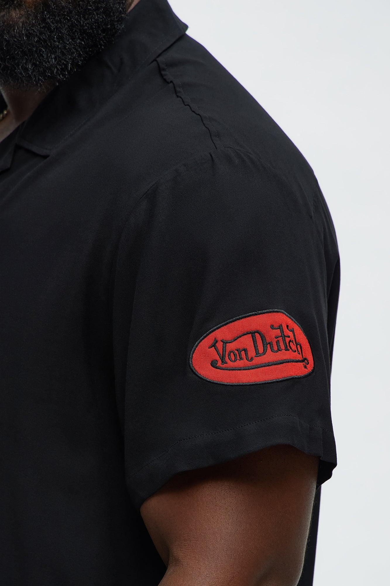 Von Dutch Cropped Logo Button Up Shirt - Black Product Image