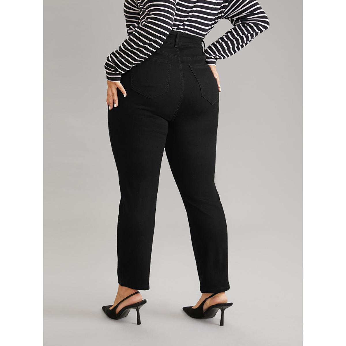 Plus Size High Stretch Skinny Metal Detail Jeans Women Black Casual Plain Plain High stretch Pocket Jeans BloomChic 12/L Product Image