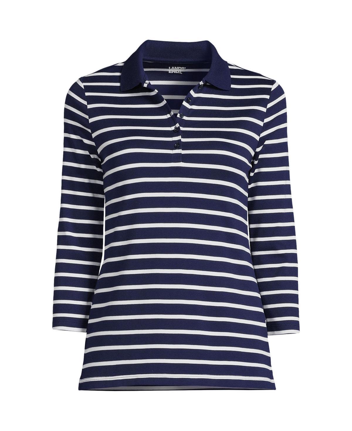 Petite Lands End Supima Cotton 3/4 Sleeve Polo Shirt, Womens Deep Blue Product Image